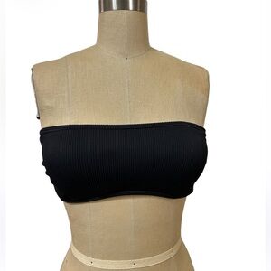 KATE SPADE Black Ribbed Bandeau Bikini Soft Padded Top size Medium Swim resort